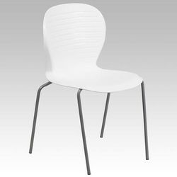 Flash Furniture RUT-3-WH-GG Hercules Stacking Chair w/ White Plastic Seat & Silver Frame