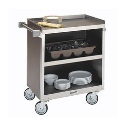 Lakeside 822 BLK 31 1/4"L Metal Bus Cart w/ 3 Levels, Shelves, Black