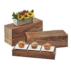 Cal-Mil 166-3-78 Mid-Century Rectangular Display Riser Tray - 20"L x 7"W x 3"H, Walnut, Brown