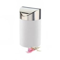 Cal-Mil 1717-15 5" Round Countertop Trash Can - 7"H, White Bamboo w/ Stainless Steel Top, Stainless Swing Top
