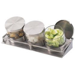 Cal-Mil 1850-4-55NL Rectangular 3 Compartment Condiment Jar Display - Clear/Silver