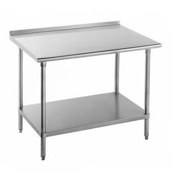 Advance Tabco FSS-307 84" 14 ga Work Table w/ Undershelf & 304 Series Stainless Steel Top, 1 1/2" Backsplash