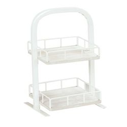 Cal-Mil 22435-2-113 2 Tier Display Stand w/ Adjustable Wood Shelves - 14" x 12" x 21"H, Pine Wood, White-Washed, Beige