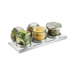 Cal-Mil 3492-4-15 3 Compartment Bar Garnish Tray - Lift Off Lid, Silver