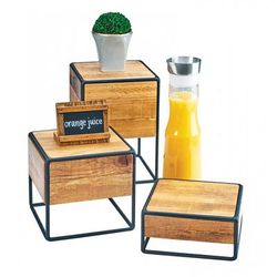 Cal-Mil 3562-3-99 8" Square Buffet Riser - 3 3/4"H, Wood/Black Metal, Beige