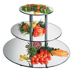 Cal-Mil MT240 3 Tier Round Gourmet Mirror Riser - Mirror, 24x18 3/4", Black, Acrylic, 24"