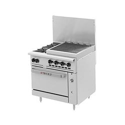 Wolf C36S-2B24CB LP 36" 2 Burner Commercial Gas Range w/ Charbroiler & Standard Oven, Liquid Propane, Stainless Steel, Gas Type: LP