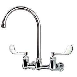 Krowne 14-802L-W-E2 Wall Mount Faucet w/ 8 1/2" Gooseneck Spout & VR Wrist Action Handles - 8" Centers, 0.5 GPM