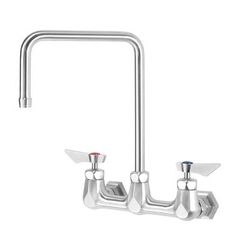 Krowne DX-802 Wall Mount Faucet w/ 8 1/2" Double Bend Gooseneck Spout - 8" Centers, Stainless Steel