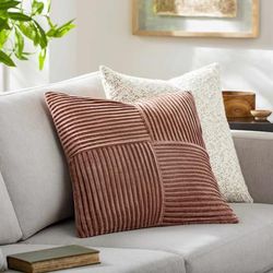 Reuel 18" Square Modern Cotton Brick Red/Dark Pink/Camel/Dark Brown/Pearl Throw Pillow - Boutique Rugs