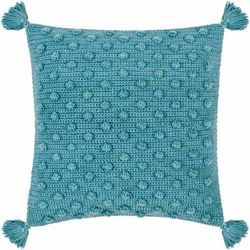 Lilka 18" Square Cottage Wool Light Silver/Blue Gray/Beetle Blue/Teal Throw Pillow - Boutique Rugs