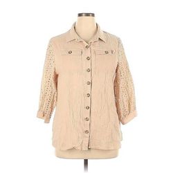 NINEXIS 3/4 Sleeve Button Down Shirt: Tan Tops - Women's Size X-Large