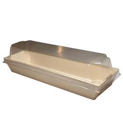 VerTerra TG-CT-8.5X3.25 Disposable To Go Box w/ Locking Lid - 8 1/2" x 3 1/4", Balsa Wood/RPET, Beige