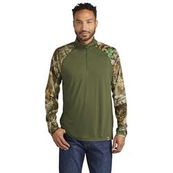 Russell Outdoors RU152 Realtree Colorblock Performance 1/4-Zip T-Shirt in Olive Drab Green/Realtree Edge size 4XL | Polyester