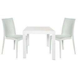 LeisureMod Mace 3-Piece Outdoor Dining Set with Plastic Square Table and 2 Stackable Chairs with Weave Design - Leisurmod MT31C19WH2