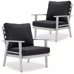 LeisureMod Walbrooke Outdoor Patio White Aluminum Armchairs With Cushions Set Of 2 - Leisurmod WW-31-27CH2