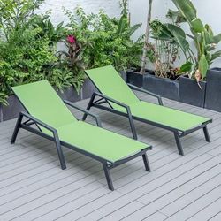LeisureMod Marlin Patio Chaise Lounge Chair With Armrests in Black Aluminum Frame, Set of 2 - Leisurmod MLABL-77G2
