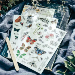 3 fogli Vintage Butterfly RUB ON Transfer Stickers Junk Journal Craft Collage Flower Stickers Album