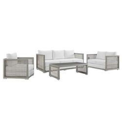 Aura 4 Piece Outdoor Patio Wicker Rattan Set - East End Imports EEI-3596-GRY-WHI-SET