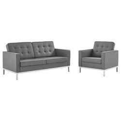 Loft Tufted Upholstered Faux Leather Loveseat and Armchair Set - East End Imports EEI-4102-SLV-GRY-SET