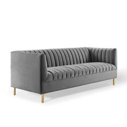 Shift Channel Tufted Performance Velvet Sofa - East End Imports EEI-4132-GRY