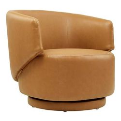 Celestia Vegan Leather Fabric and Wood Swivel Chair - East End Imports EEI-6358-TAN