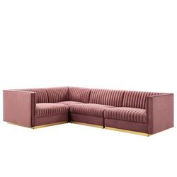 Sanguine Channel Tufted Performance Velvet 4-Piece Left-Facing Modular Sectional Sofa - East End Imports EEI-5830-DUS