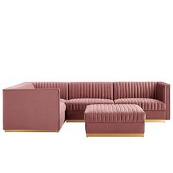 Sanguine Channel Tufted Performance Velvet 5-Piece Left-Facing Modular Sectional Sofa - East End Imports EEI-5832-DUS