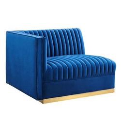 Sanguine Channel Tufted Performance Velvet Modular Sectional Sofa Left-Arm Chair - East End Imports EEI-6031-NAV