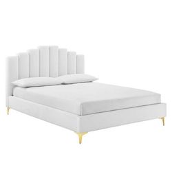 Olivia Queen Performance Velvet Platform Bed - East End Imports MOD-6280-WHI