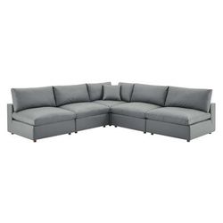 Commix Down Filled Overstuffed Vegan Leather 5-Piece Sectional Sofa - East End Imports EEI-4919-GRY