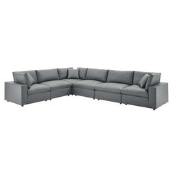 Commix Down Filled Overstuffed Vegan Leather 6-Piece Sectional Sofa - East End Imports EEI-4921-GRY