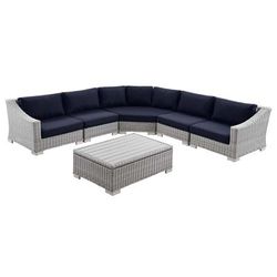 Conway Outdoor Patio Wicker Rattan 6-Piece Sectional Sofa Furniture Set - East End Imports EEI-5094-NAV