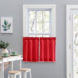 Wide Width Stacey Curtain Tailored Tier Pair by Ellis Curtains in Red (Size 56" W 24" L)