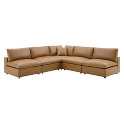 Commix Down Filled Overstuffed Vegan Leather 5-Piece Sectional Sofa - East End Imports EEI-4919-TAN