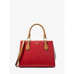 Michael Kors Marilyn Medium Color-Block Saffiano Leather Satchel Red One Size