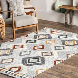 Brooklyn Rug Co Greta Diamond Lined Fringe Area Rug