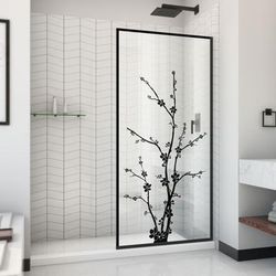 Dreamline DreamLine Linea Blossom 34 inch W x 72 inch H Single Panel Frameless Fixed Shower Screen in Matte Black D3234720ZNB-09