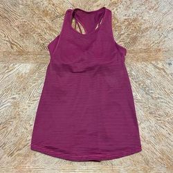 Lululemon Athletica Tops | Lululemon Womens Size 4 Maroon Fully Flexed 2-In-1 Tank Stripe Strappy Stretchy | Color: Red | Size: 4