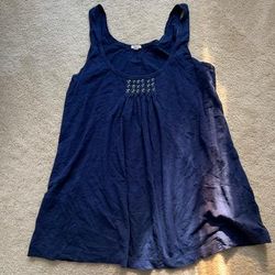 J. Crew Tops | J Crew Tank Racerback Blouse Navy Purple Button Bead Neck Detail Pleat Small | Color: Blue/Purple | Size: S