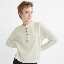 Madewell Tops | Madewell Texture & Thread Seamed Henley Top Cream Ribbed Long Sleeve Shirt | Color: Cream | Size: S