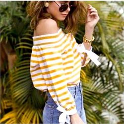 J. Crew Tops | J.Crew Yellow & White Striped Top With Bows | Color: Gold/White | Size: M