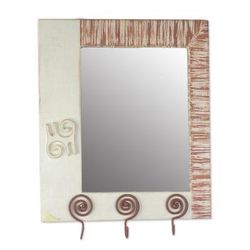Adinkra Reflections,'Adinkra Motif Wood Wall Mirror with Three Accessory Hooks'