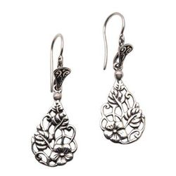 Garden Teardrops,'Floral Teardrop Sterling Silver Dangle Earrings from Bali'