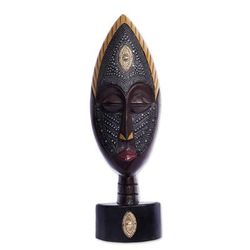 Future King,'Artisan Crafted African Wood Mask with Brass and Aluminum'