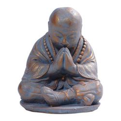 Shaolin Meditation,'Cast Stone Praying Shaolin Monk Sculpture in Antique Finish'