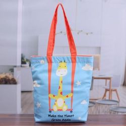 'Printed Inspirational Giraffe-Themed Blue Cotton Tote Bag'