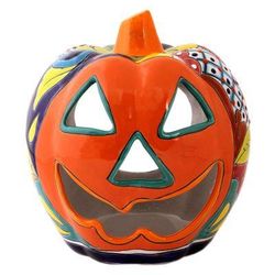 'Floral Jack-O-Lantern Talavera Ceramic Candle Holder'