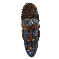 Kabuame Face,'Blue and Brown African Wood and Aluminum Mask from Ghana'