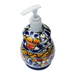 Cobalt Flowers,'Artisan Crafted Ceramic Floral Soap Dispenser'